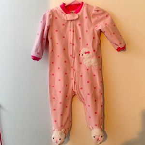 8/15 Pink poka dot lamb fleece sleeper